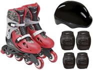 Patins In Line Infantil Fun Hot Wheels - Vermelho e Preto com Acessórios F00111