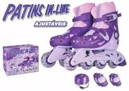 Patins In-line Roxo Ajustável 30 Ao 33 Kit Proteção