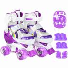 Patins Infantil 4 Rodas Ajustável Rodinha Led Arco Iris Kit Proteção Roxo - BT SHOP