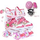 Patins Infantil 4 Rodas ARCO IRIS Com Led Com Kit Proteção Menina Menino 