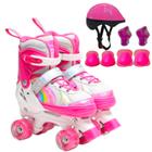 Patins Infantil 4 Rodas ARCO IRIS Com Led Com Kit Proteção Menina Menino 