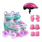 Patins Infantil 4 Rodas ARCO IRIS Com Led Com Kit Proteção Menina Menino 