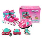 Patins Infantil 4 Rodas Feminino 30-33 + Kit de Proteção Premium