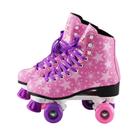 Patins Infantil 4 Rodas Feminino Roller Retrô Skate cor Rosa com Estrelas 37-38 BBR Toys