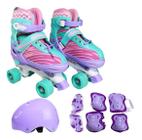 Patins Infantil 4 Rodas Roller com Kit de Proteção Violeta 30 ao 33