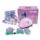 Patins Infantil Ajustável 30-33 + Kit Proteção Completo Com Capacete Cotoveleiras Joelheiras Unitoys