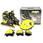 Patins Infantil amarelo 34 A 38 C Kit Proteção 4 Rodas Unitoys