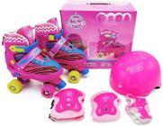 Patins Infantil Com Kit Proteção Menina Rosa Tam 34-37