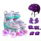 Patins Infantil De 4 Rodas Roxo arco-iris Com Led Patins Menina Criança Com Proteção