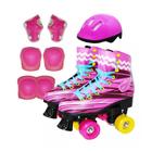 Patins infantil meninas 4 rodas roller classico rosa com kit protecao tamanho 30/31