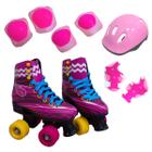 Patins Infantil Para Criança Tam 36/37 + Kit de Proteção Capacete Joelheiras Cotoveleiras Luvas Rosa