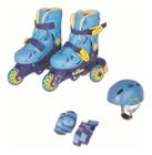 Patins Infantil Tri-line 26 29 Ajustável Com Kit De Segurança Azul Fenix