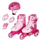 Patins Infantil Tri-line 26 29 Ajustável Com Kit De Segurança Rosa Fenix