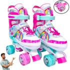 Patins Infantil Unicórnio Quad 4 Rodas Com Led Menina Tamanho Ajustável 34 ao 37