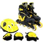 Patins Inline Ajustável 34/37 Preto E Amarelo + Kit Proteção