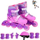 Patins Inline Roller 4 Rodas de Gel Kit Proteção Completo Infantil Ajustável Tam 38 ao 41 Quad Rosa - DMTOYS