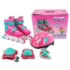 Patins InLine Roller Infantil Rosa 34 ao 37 C/ Kit Proteção