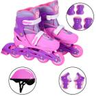 Patins Inline Rosa Ajustável e Acessórios de Proteção 30-33 - DM TOYS