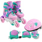 Patins Inline Triline Infantil Com Kit Proteção Rosa 30-33