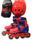 Patins Menino Vermelho 4 Rodas 32 A 35 Inline + Kit Proteção