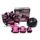 Patins Quad com Kit de Proteção Preto/Pink Tam 30 ao 33 Uni Toys Capacete Joelheira Cotovelos Freios Traseiros