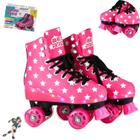 Patins Quad Infantil 4 Rodas com LED Menina Rosa Botas Confortáveis Tam. 35/36