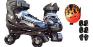 Patins Quad Preto Regulável De Todos Tamanhos + Kit Proteção