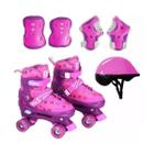 Patins Roller Ajustável Rosa/roxo 38/41 + Kit Prot. Completo - Dm