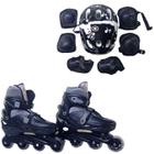 Patins Roller De 4 Rodas Preto + Kit De Proteção Tm: 32/35