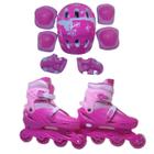 Patins Roller De 4 Rodas Rosa Com Kit De Proteção Tm:28/31