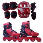 Patins Roller De 4 Rodas Vermelho + Kit de Proteção Tm:28/31