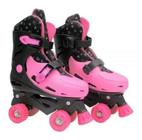 Patins Roller Glitter Rosa/preto Ajustável 33 Ao 36 - Dm ML MS