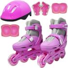 Patins Roller In Line 4 Rodas Em Linha Infantil Feminino + Acessórios Rosa Importway