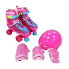 Patins roller infantil ajustável 4 rodas com kit de proteção turma da aventura- unitoys
