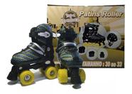 Patins Roller Infantil Preto Com Kit Completo De Proteção Com Ajuste de Tamanho 30 - 33 1489