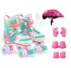 Patins Roller Infantil Sport 4 Rodas Sereia Led c/ Kit Proteção