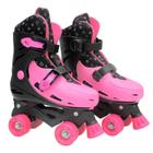 Patins roller pink com gliter de plástico ajustável numeração do 37 ao 40