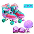 Patins Roller Quad 4 Rodas Infantil 34-37 + Kit de Proteção