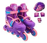 Patins Roller Roxo Com Kit De Proteção Tamanho 34 Ao 37