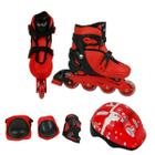 Patins Roller Semi Profissional Ajustável 4 Rodas Nº 32-35 C/ Kit Proteção Completo