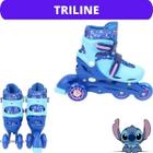 Patins Stitch Infantil 4 Rodas Roller 32 Ao 35 Kit Proteção 2x1