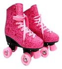 Patins Tradicional Quad Roller Retro Rosa 32 Ao 38 - DM TOYS