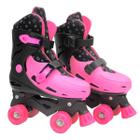 Patins Tradicional Quad Roller Rosa Com Glíter 33 Ao 40 - Dm Toys