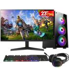 PC Gamer Completo 2Eletro Player, Intel Core i5, 16GB RAM, Placa de vídeo Geforce 4GB, SSD 512GB, Fonte 500W, Monitor 23" Full HD 75Hz, Kit Gamer com Headset - PG2E-LED1007PL