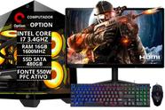 PC Gamer Completo Econômico I7 3.4GHz, 16Gb RAM, SSD 480Gb, Fonte 550w, Gabinete Aquário, Monitor 21,5" e kit Gamer