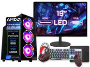 PC Gamer Completo Intel i5 (3ª Geração) 8GB AMD RX 550 4GB SSD 480GB Monitor 19" - Kit Gamer Teclado Mouse - Fonte 500w