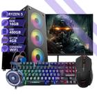 Pc Gamer Completo MRP Informática Processador Ryzen 5 Memória 16gb SSD 480gb Placa Vídeo 4gb Fonte 500W Windows 11 Monitor 19LED