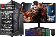 Pc Gamer Completo Ryzen AMD 5 4600G SSD 480GB 16GB DDR4 GTX1650 Monitor 23" e Kit Gamer - Option Soluções