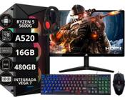 Pc Gamer Completo Ryzen AMD 5 5600G Vega 7 SSD 480GB 16GB Fonte 500W Monitor 23" e Kit Gamer - Option Soluções