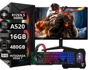 Pc Gamer Completo Ryzen AMD 5 5600G Vega 7 SSD 480GB 16GB Fonte 500W Monitor 23" e Kit Gamer - Option Soluções